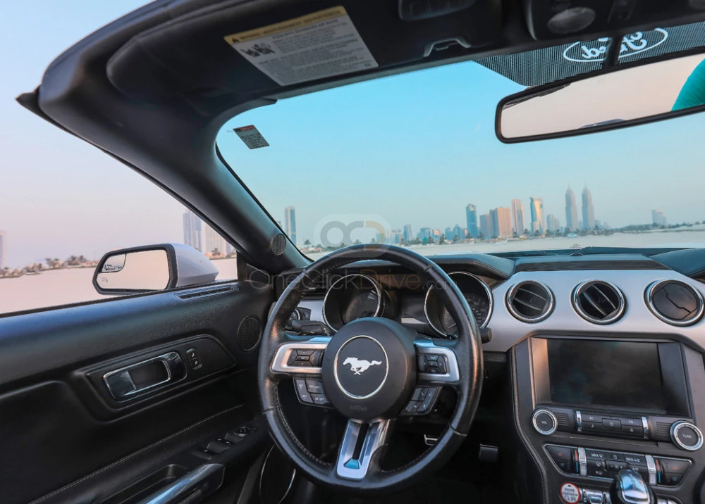 Silver Ford Mustang EcoBoost Convertible V4 2016 for rent in Dubai 3
